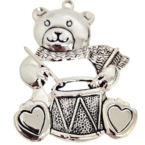 Gorham Silver Bear Ornaments with Make a Wish Heart and Drum Christmas 3" Tall - Picture 3 of 6